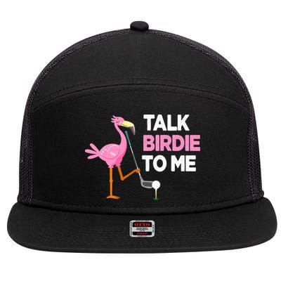 Flamingo Playing Golf Talk Birdie To Me Pun Funny 7 Panel Mesh Trucker Snapback Hat