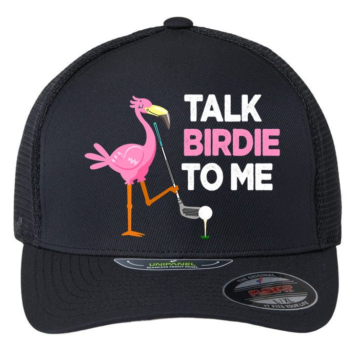 Flamingo Playing Golf Talk Birdie To Me Pun Funny Flexfit Unipanel Trucker Cap
