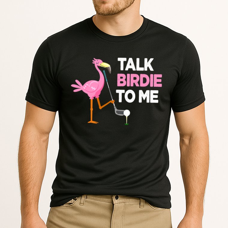 Flamingo Playing Golf Talk Birdie To Me Pun Funny Performance Shirt