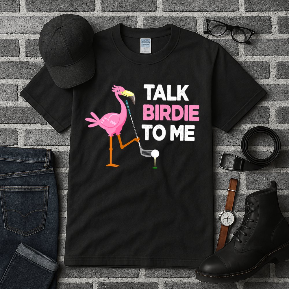 Flamingo Playing Golf Talk Birdie To Me Pun Funny Tall T-Shirt
