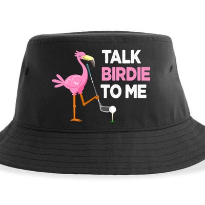 Flamingo Playing Golf Talk Birdie To Me Pun Funny Sustainable Bucket Hat