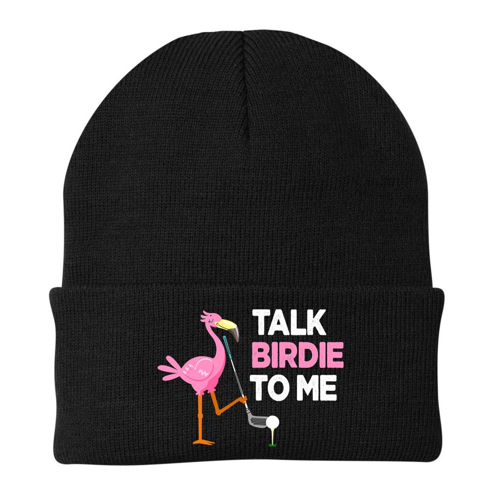 Flamingo Playing Golf Talk Birdie To Me Pun Funny Beanie