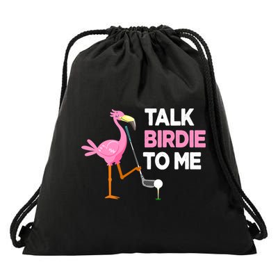 Flamingo Playing Golf Talk Birdie To Me Pun Funny Drawstring Bag