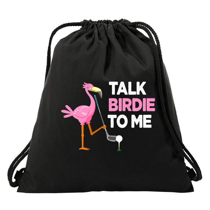 Flamingo Playing Golf Talk Birdie To Me Pun Funny Drawstring Bag