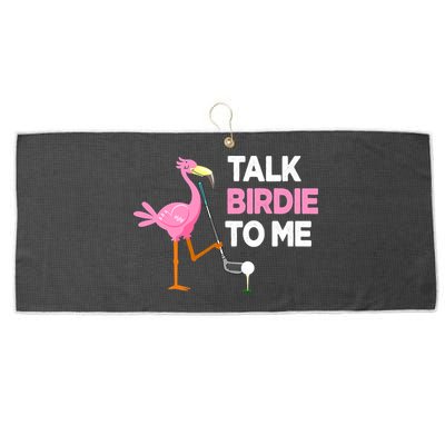 Flamingo Playing Golf Talk Birdie To Me Pun Funny Large Microfiber Waffle Golf Towel