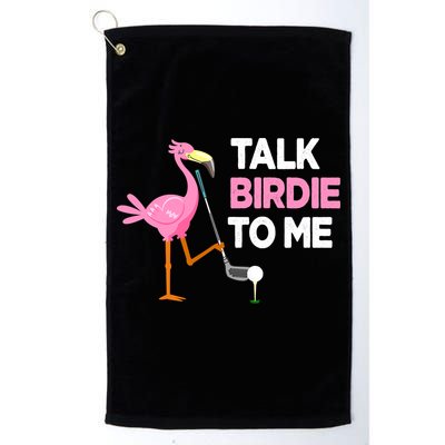 Flamingo Playing Golf Talk Birdie To Me Pun Funny Golf Towel