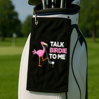 Flamingo Playing Golf Talk Birdie To Me Pun Funny Golf Towel
