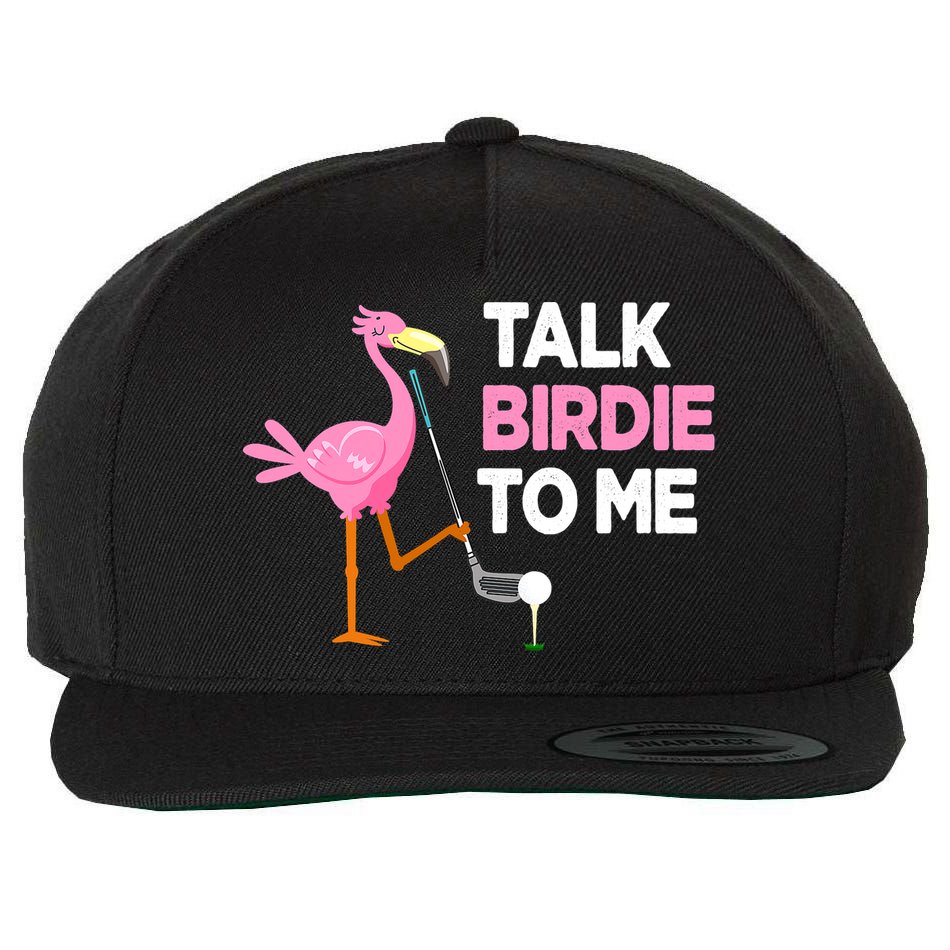 Flamingo Playing Golf Talk Birdie To Me Pun Funny Wool Snapback Cap