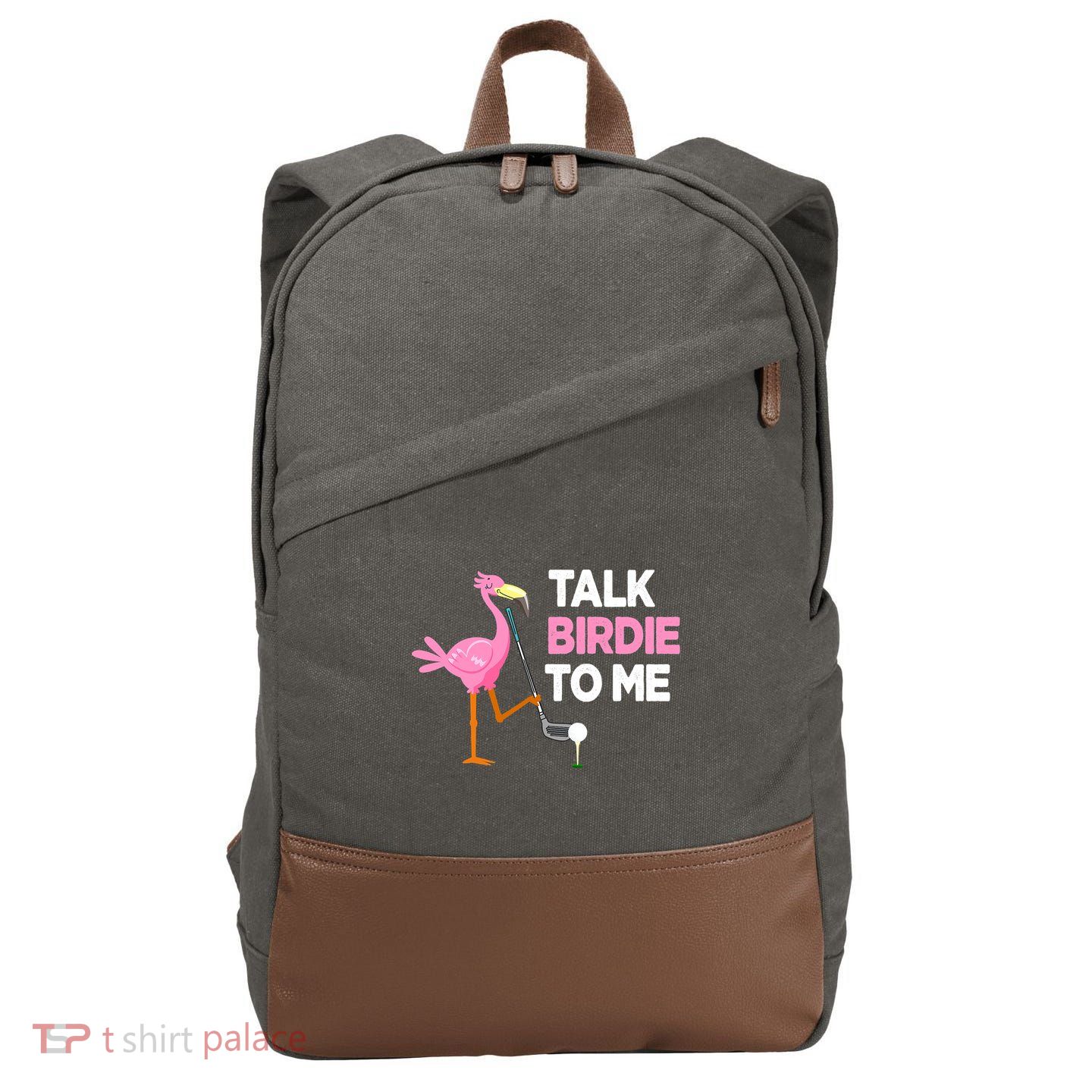 Flamingo Playing Golf Talk Birdie To Me Pun Funny Cotton Canvas Backpack