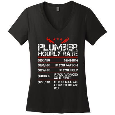 Funny Plumber Gifts Plumber Hourly Labor Rates Plumber Women's V-Neck T-Shirt