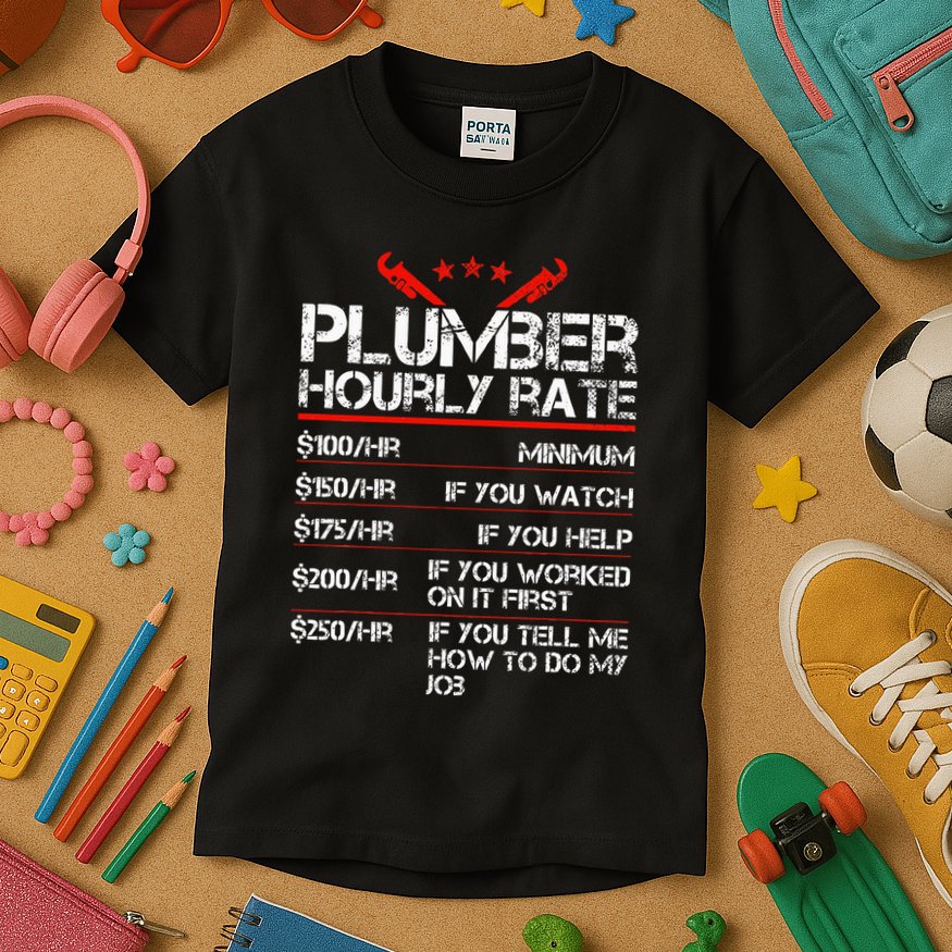 Funny Plumber Gifts Plumber Hourly Labor Rates Plumber Kids T-Shirt
