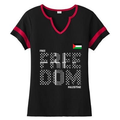 Free Palestine Gaza Flag Arabic Freedom For Palestinians Ladies Halftime Notch Neck Tee