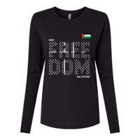 Free Palestine Gaza Flag Arabic Freedom For Palestinians Womens Cotton Relaxed Long Sleeve T-Shirt