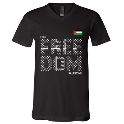 Free Palestine Gaza Flag Arabic Freedom For Palestinians V-Neck T-Shirt