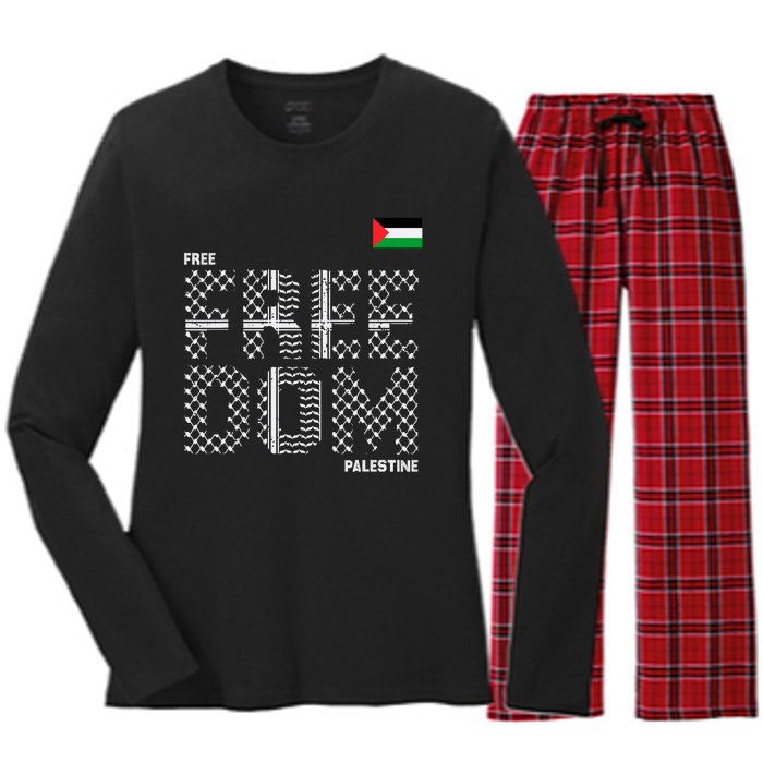 Free Palestine Gaza Flag Arabic Freedom For Palestinians Women's Long Sleeve Flannel Pajama Set 