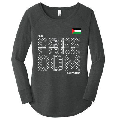 Free Palestine Gaza Flag Arabic Freedom For Palestinians Women's Perfect Tri Tunic Long Sleeve Shirt