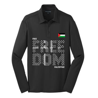 Free Palestine Gaza Flag Arabic Freedom For Palestinians Silk Touch Performance Long Sleeve Polo