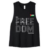 Free Palestine Gaza Flag Arabic Freedom For Palestinians Women's Racerback Cropped Tank