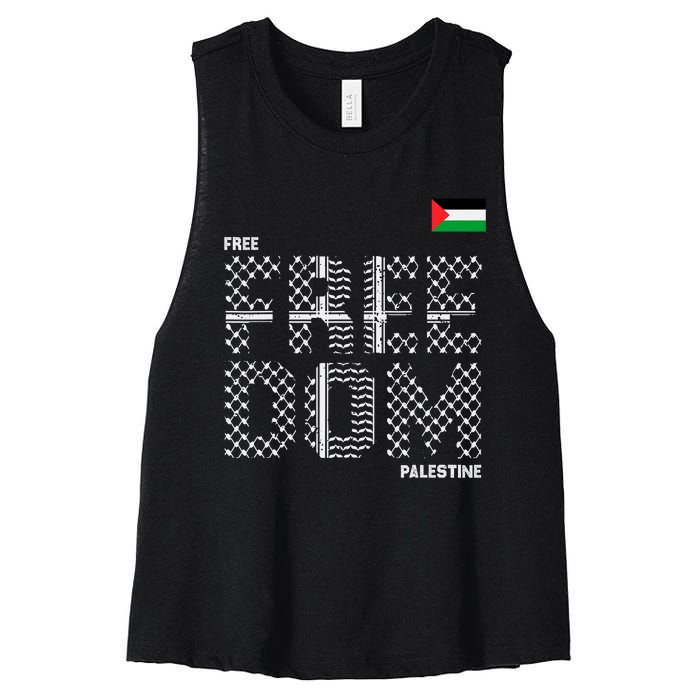 Free Palestine Gaza Flag Arabic Freedom For Palestinians Women's Racerback Cropped Tank