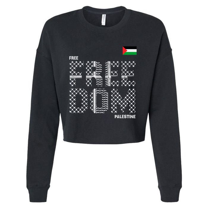 Free Palestine Gaza Flag Arabic Freedom For Palestinians Cropped Pullover Crew