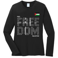 Free Palestine Gaza Flag Arabic Freedom For Palestinians Ladies Long Sleeve Shirt