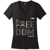 Free Palestine Gaza Flag Arabic Freedom For Palestinians Women's V-Neck T-Shirt