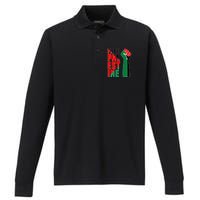 Free Palestine Gaza Flag Arabic Freedom For Palestinians Gift Performance Long Sleeve Polo