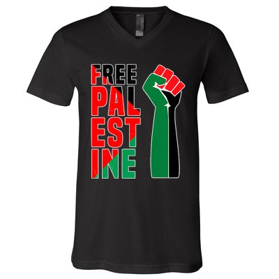 Free Palestine Gaza Flag Arabic Freedom For Palestinians Gift V-Neck T-Shirt