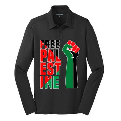 Free Palestine Gaza Flag Arabic Freedom For Palestinians Gift Silk Touch Performance Long Sleeve Polo