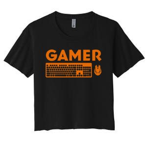 Funny Pc Gamer Keyboard Video Computer Gaming Lovers Outfit Women's Crop Top Tee