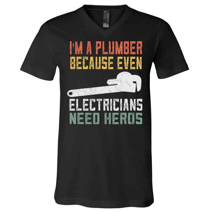 Funny Plumber Gifts For Retro Plumbing V-Neck T-Shirt