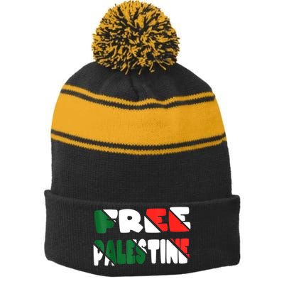 Free Palestine Gaza Palestinian Flag Stripe Pom Pom Beanie