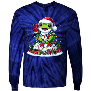 Funny Peace Hand Frog Christmas Lights Womenss Tie-Dye Long Sleeve Shirt