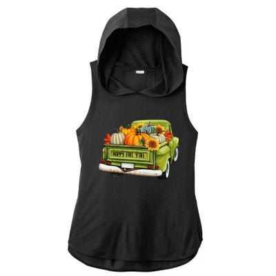 Fall Pumpkin Harvest Time Old Pickup Farm Truck Thanksgiving Ladies PosiCharge Tri-Blend Wicking Draft Hoodie Tank