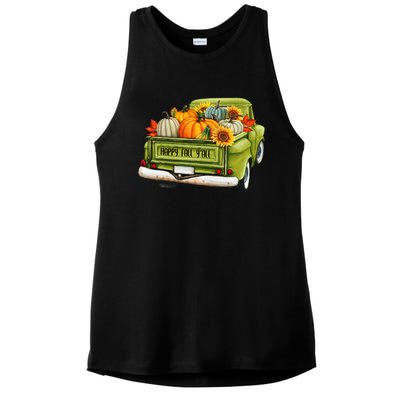 Fall Pumpkin Harvest Time Old Pickup Farm Truck Thanksgiving Ladies PosiCharge Tri-Blend Wicking Tank