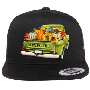 Fall Pumpkin Harvest Time Old Pickup Farm Truck Thanksgiving Flat Bill Trucker Hat