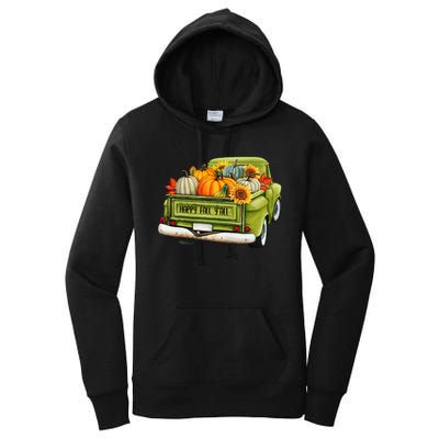 Fall Pumpkin Harvest Time Old Pickup Farm Truck Thanksgiving Women's Pullover Hoodie