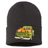 Fall Pumpkin Harvest Time Old Pickup Farm Truck Thanksgiving Sustainable Knit Beanie