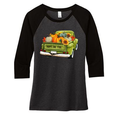 Fall Pumpkin Harvest Time Old Pickup Farm Truck Thanksgiving Women's Tri-Blend 3/4-Sleeve Raglan Shirt