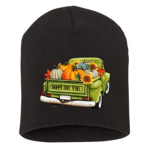 Fall Pumpkin Harvest Time Old Pickup Farm Truck Thanksgiving Short Acrylic Beanie