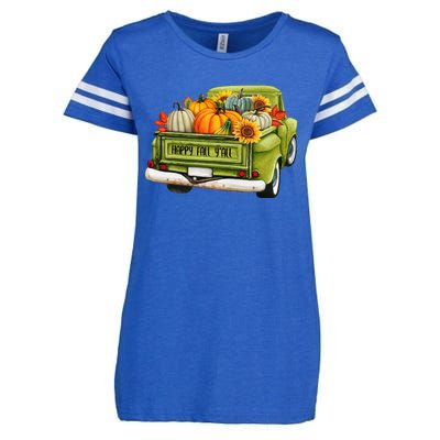 Fall Pumpkin Harvest Time Old Pickup Farm Truck Thanksgiving Enza Ladies Jersey Football T-Shirt