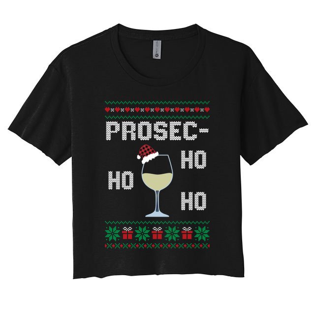 Funny Prosec Ho Ho Ho Christmas Prosecco Santa Hat Wine Gift Women's Crop Top Tee