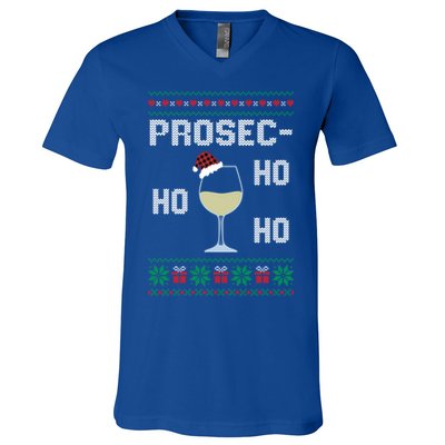 Funny Prosec Ho Ho Ho Christmas Prosecco Santa Hat Wine Gift V-Neck T-Shirt