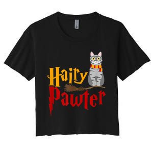 FUNNY Pun Hairy Pawter WiIzard Gift For Cat Lovers Women's Crop Top Tee