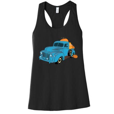 Fall Pumpkin Harvest Time Old Pickup Farm Truck Women's Racerback Tank