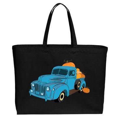 Fall Pumpkin Harvest Time Old Pickup Farm Truck Cotton Canvas Jumbo Tote