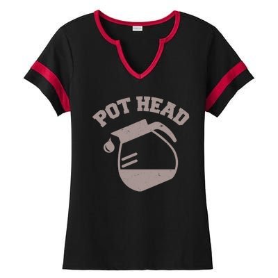 Funny Pot Head Coffee Lover Ladies Halftime Notch Neck Tee