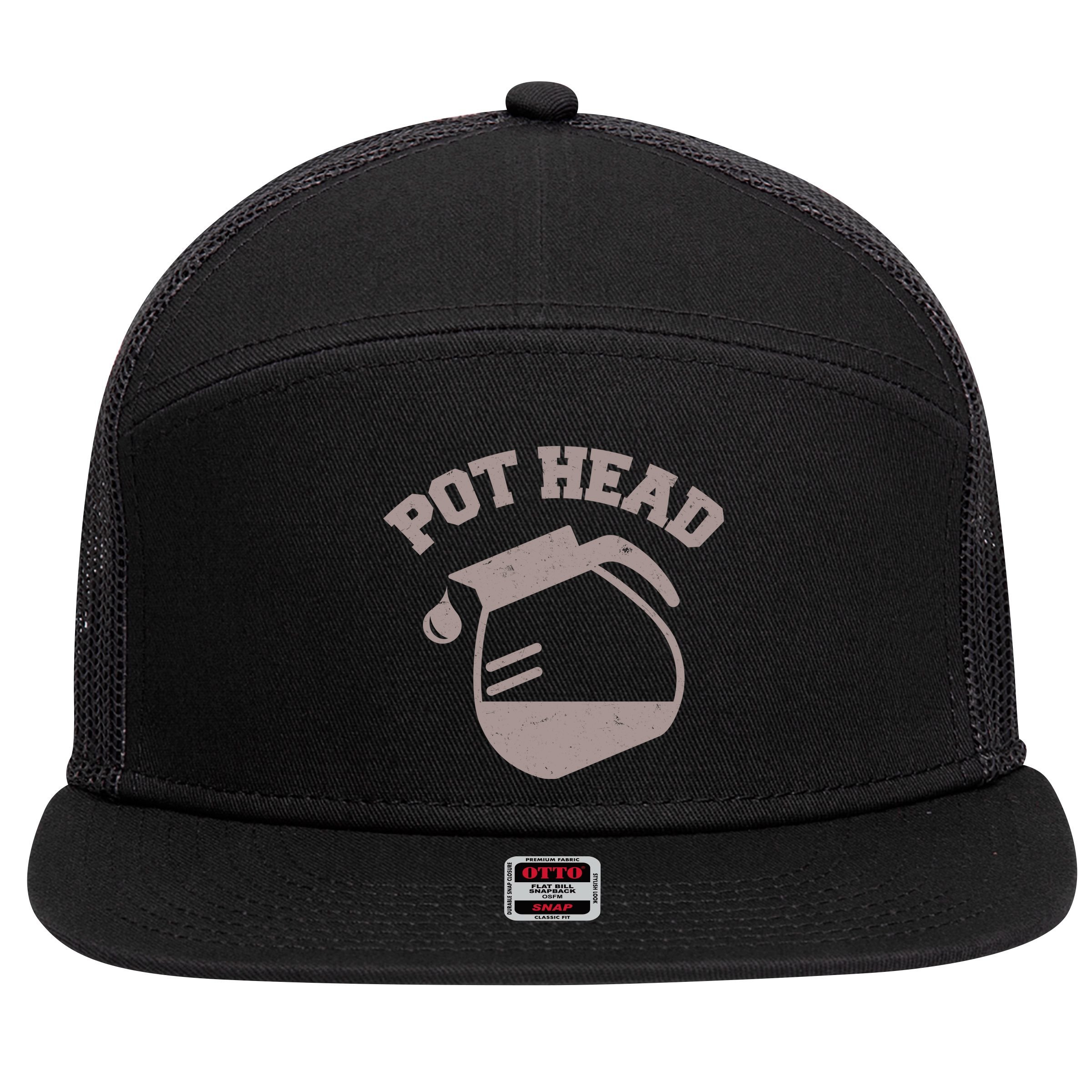 Funny Pot Head Coffee Lover 7 Panel Mesh Trucker Snapback Hat