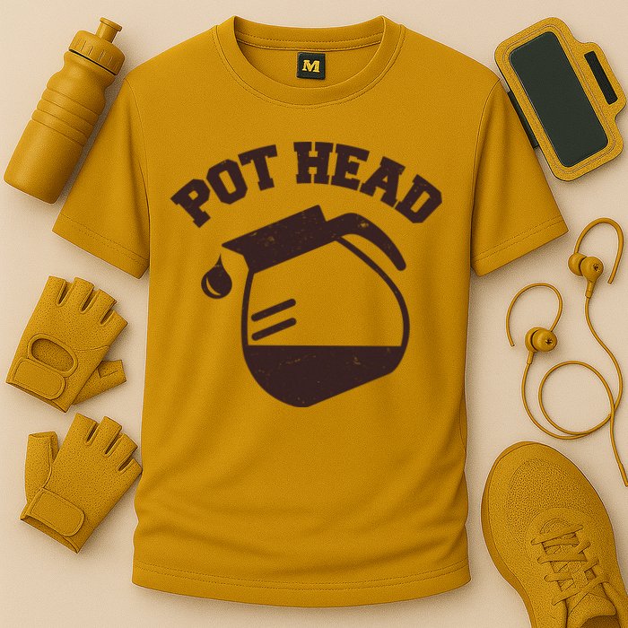 Funny Pot Head Coffee Lover Cooling Performance Crew T-Shirt