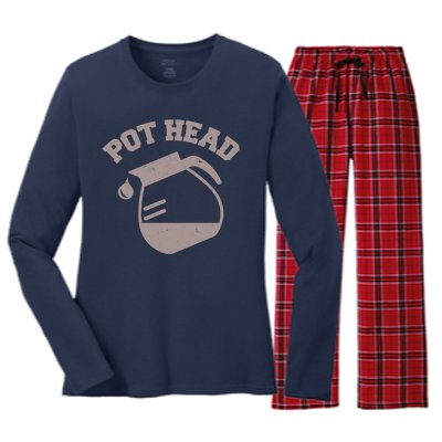 Funny Pot Head Coffee Lover Women's Long Sleeve Flannel Pajama Set 